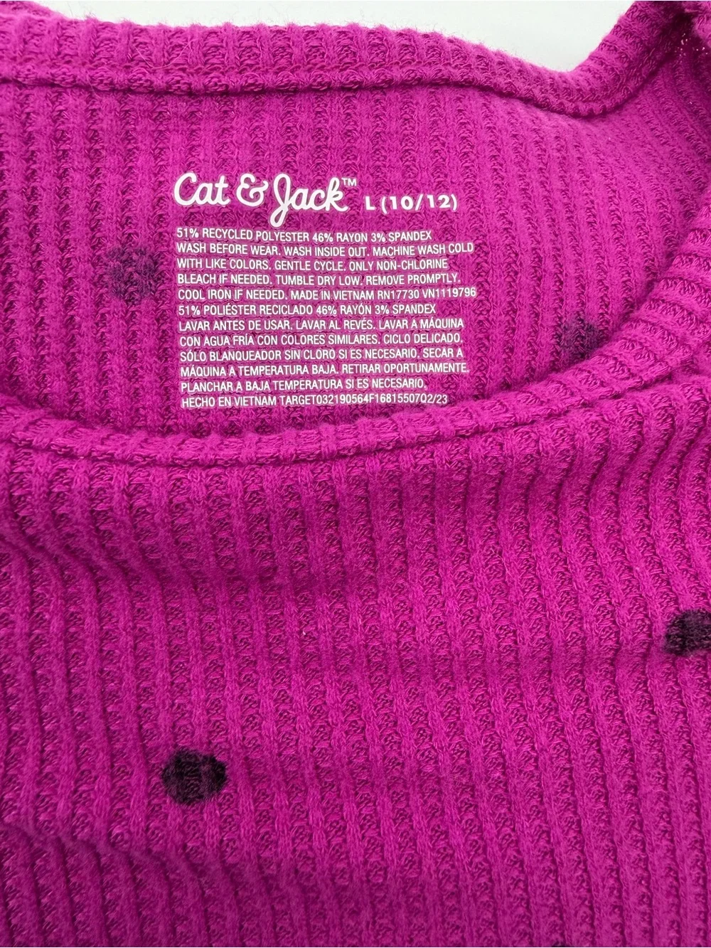 Cat & Jack Magenta Long-Sleeve Tiered Dress with Black Polka Dots